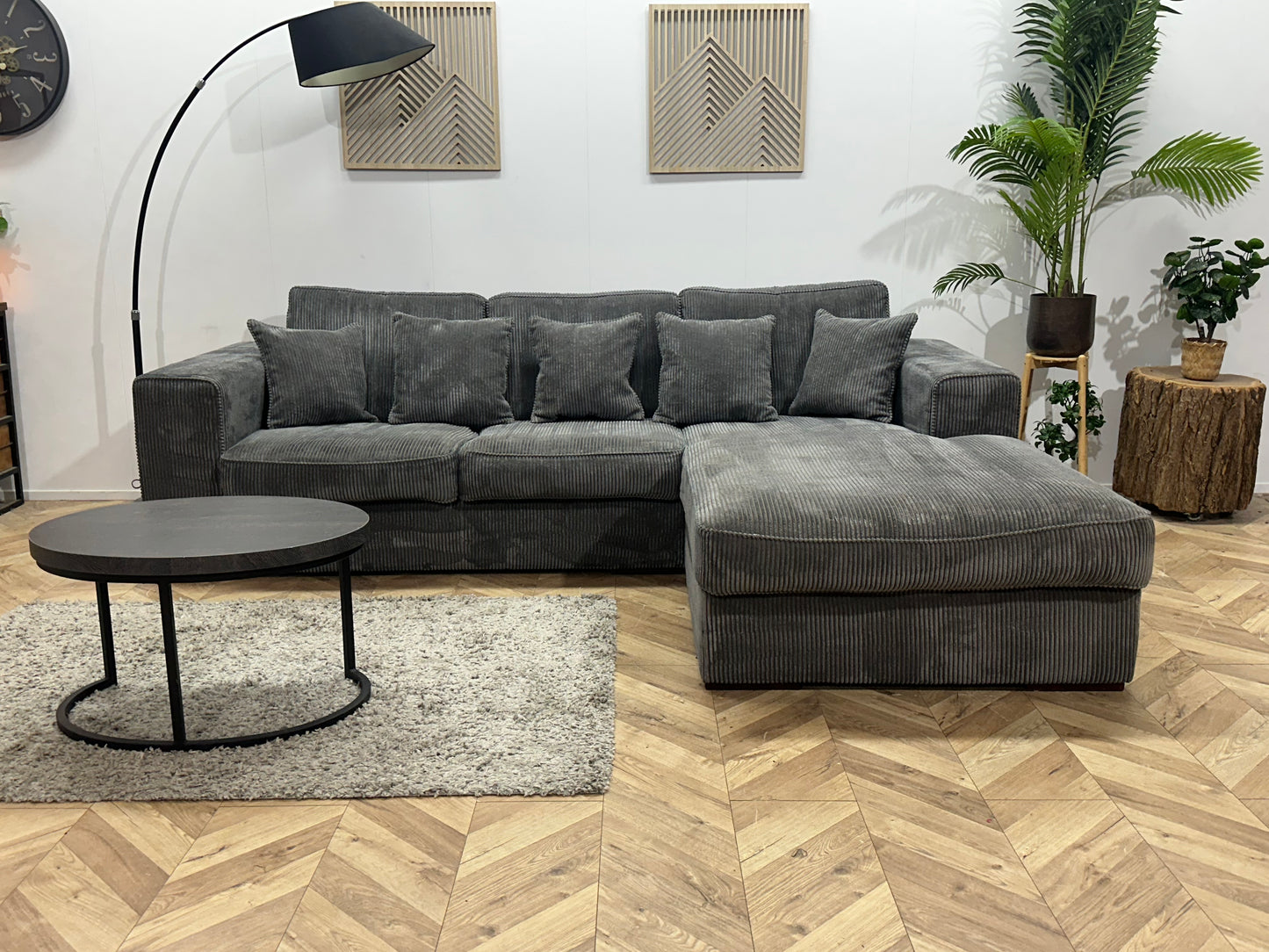 Antraciet Ribstof Hoekbank ~ Losse Kussens Met Afneembare Hoezen