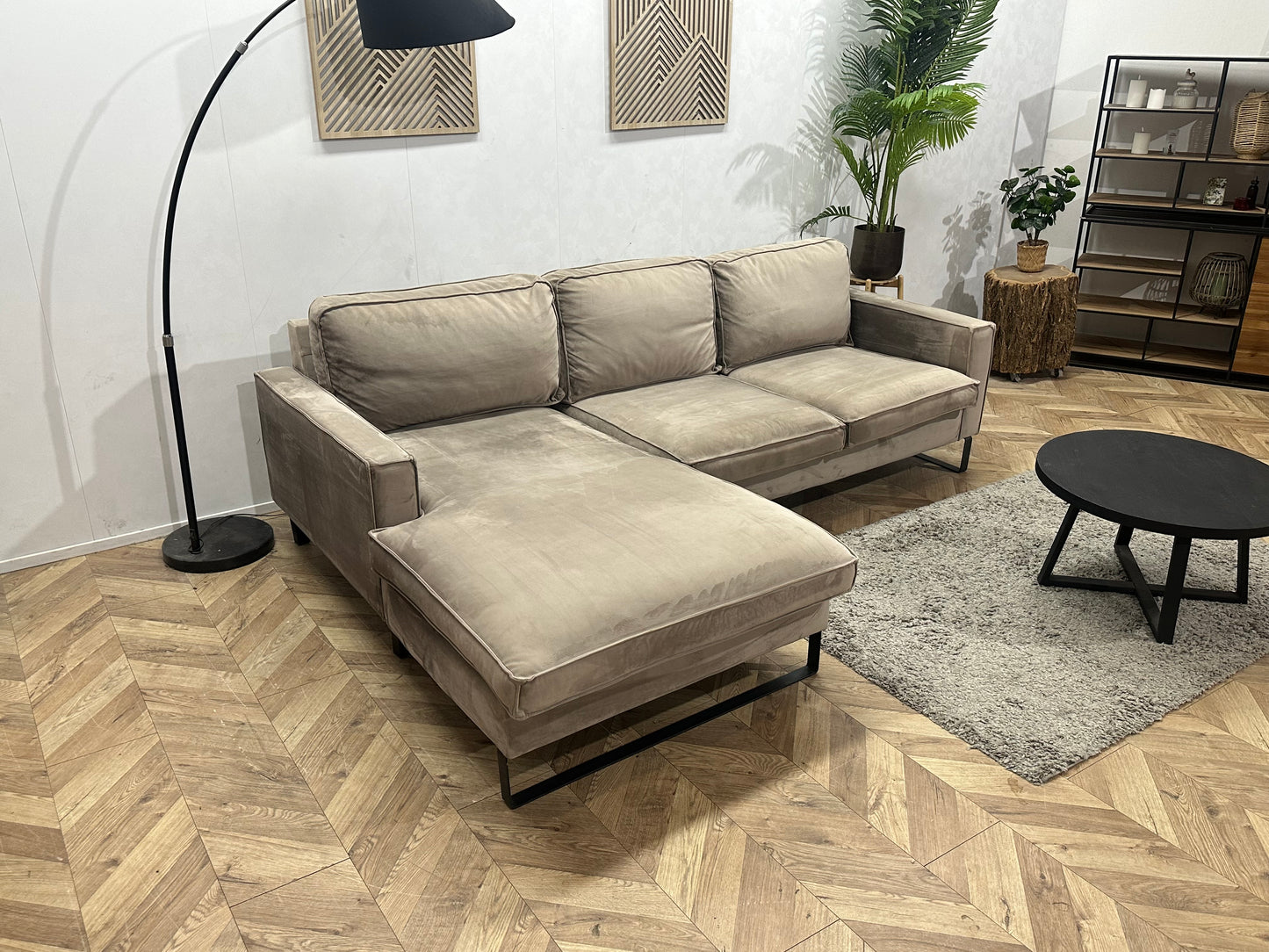 Licht Bruine Velvet Hoekbank ~ Losse Kussens Met Afneembare Hoezen