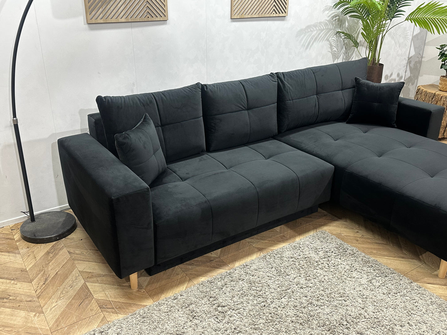 !Showroommodel! Zwarte Velvet Hoekbank
