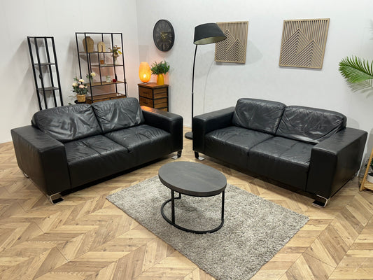 Zwart Echt Lederen Banken Set ~ Vaste Kussens