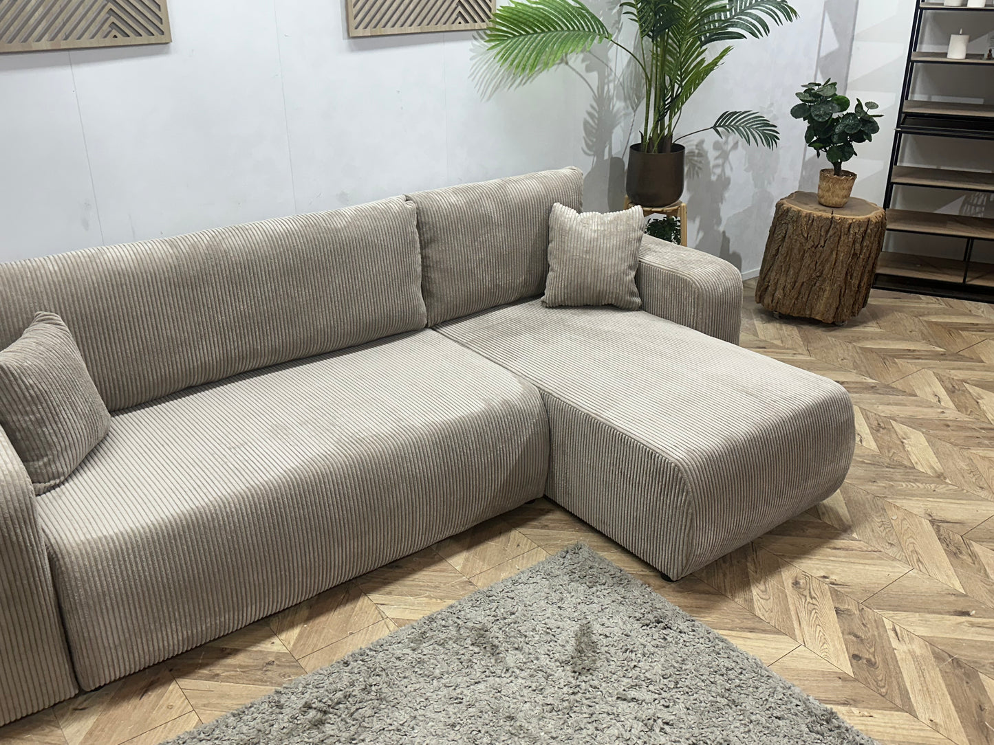 !Showroommodel! Licht Bruine Ribstof Hoekbank