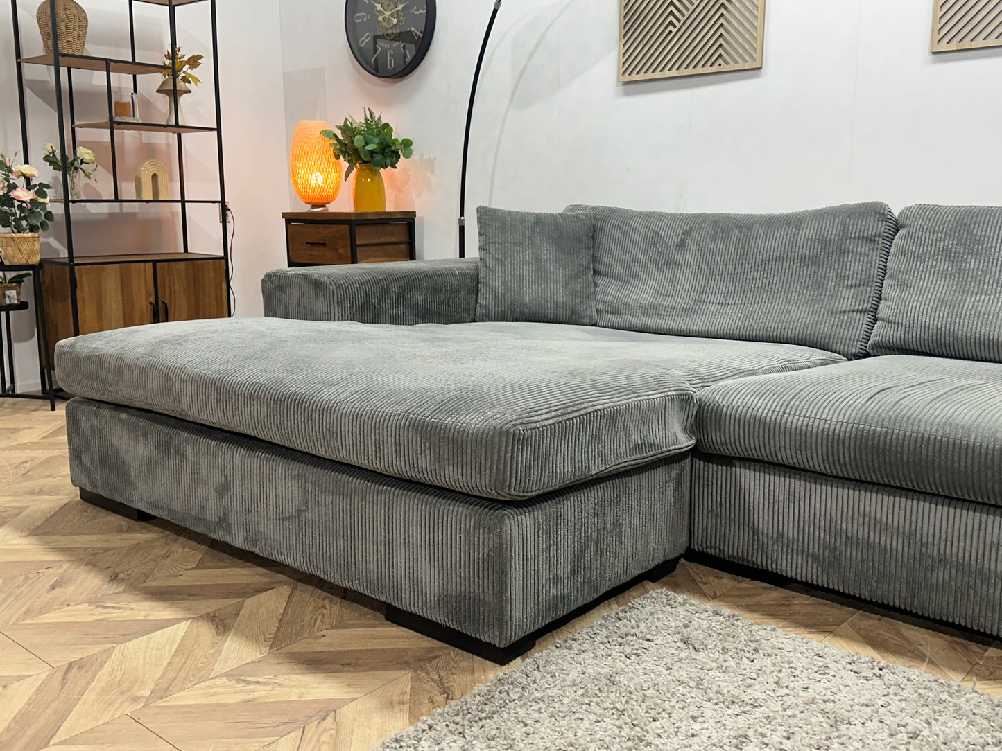 Grijze Ribstof Hoekbank ~ Meerdere Opstellingen