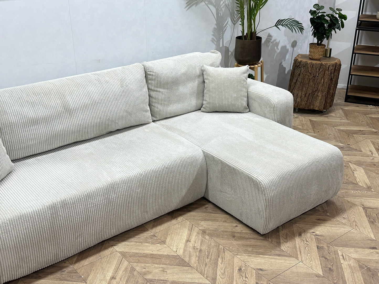 !Showroommodel! Witte Ribstof Hoekbank