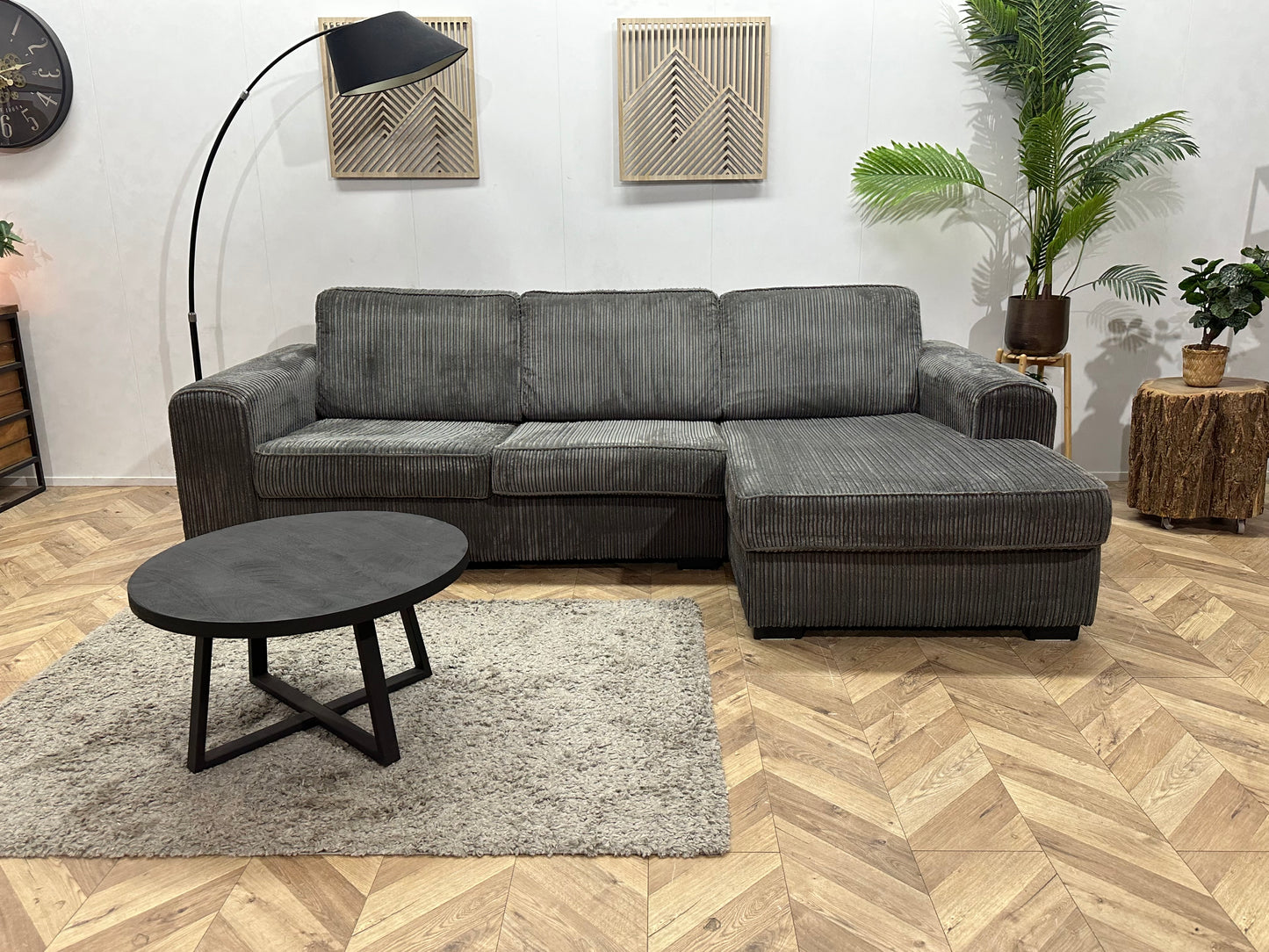 Antraciet Ribstof Hoekbank  ~ Losse Kussens Met Afneembare Hoezen