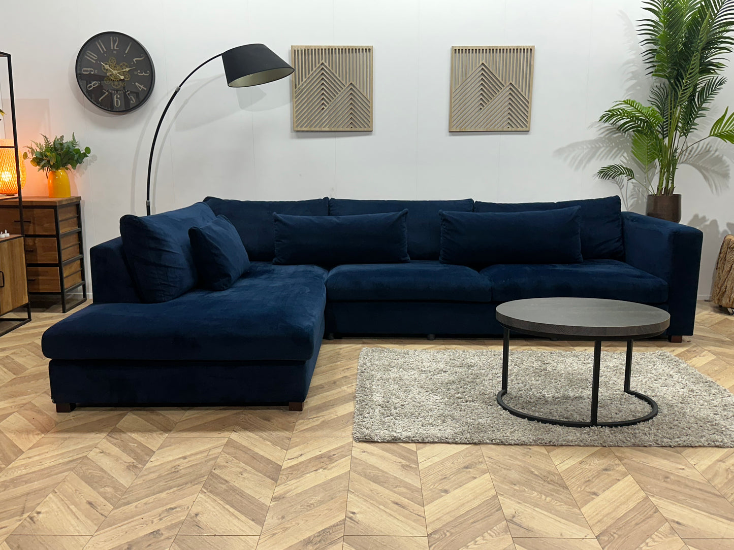 Blauwe Velvet Hoekbank ~ Losse Kussens Met Afneembare Hoezen