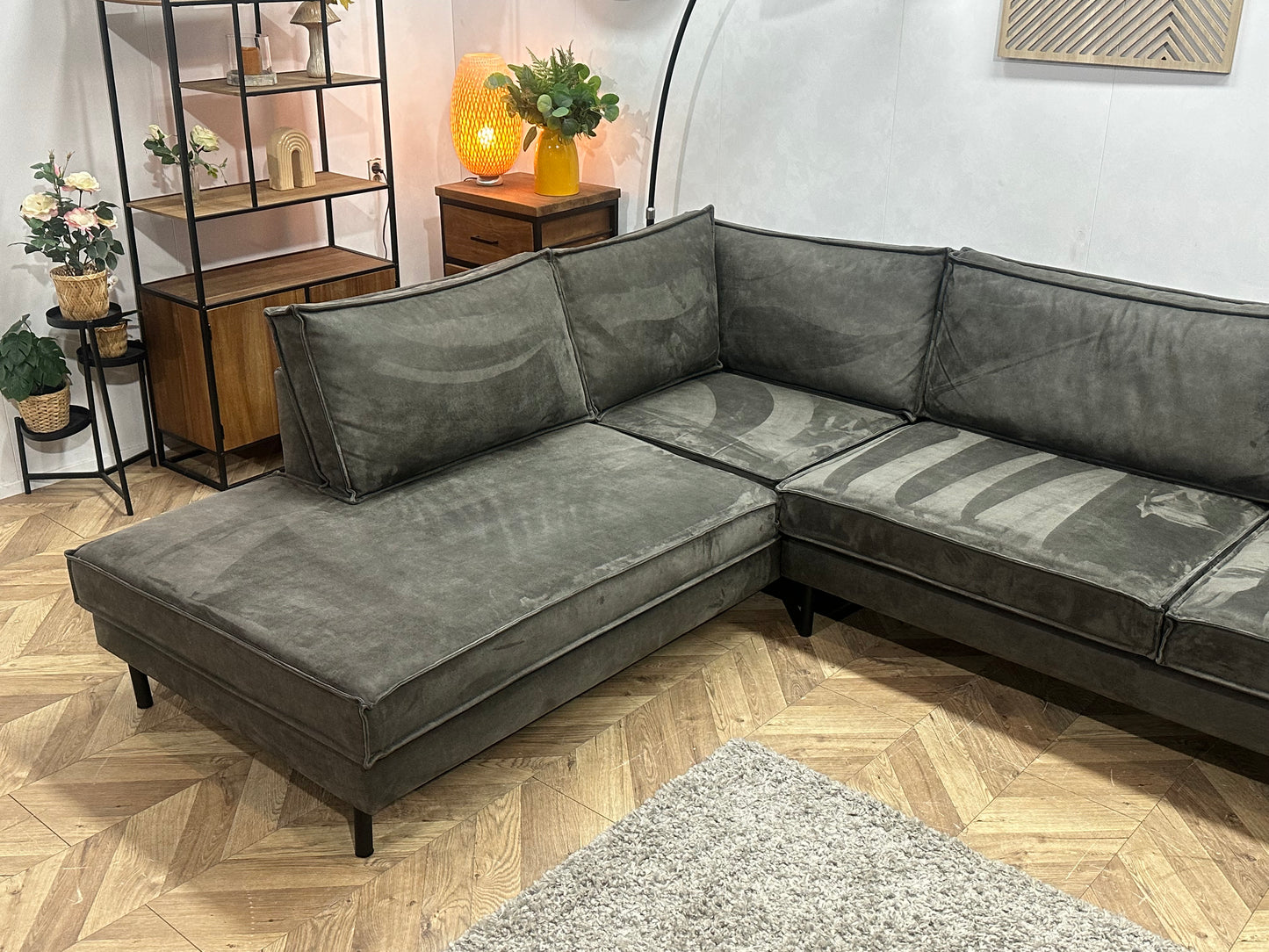 Antraciet Suède Stoffen Hoekbank Inc Fauteuil ~ Losse Kussens Met Afneembare Hoezen