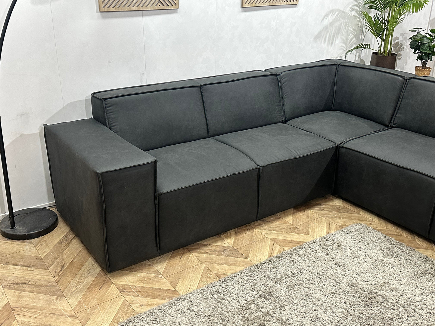 !Showroommodel! Antraciet Leather Look Hoekbank