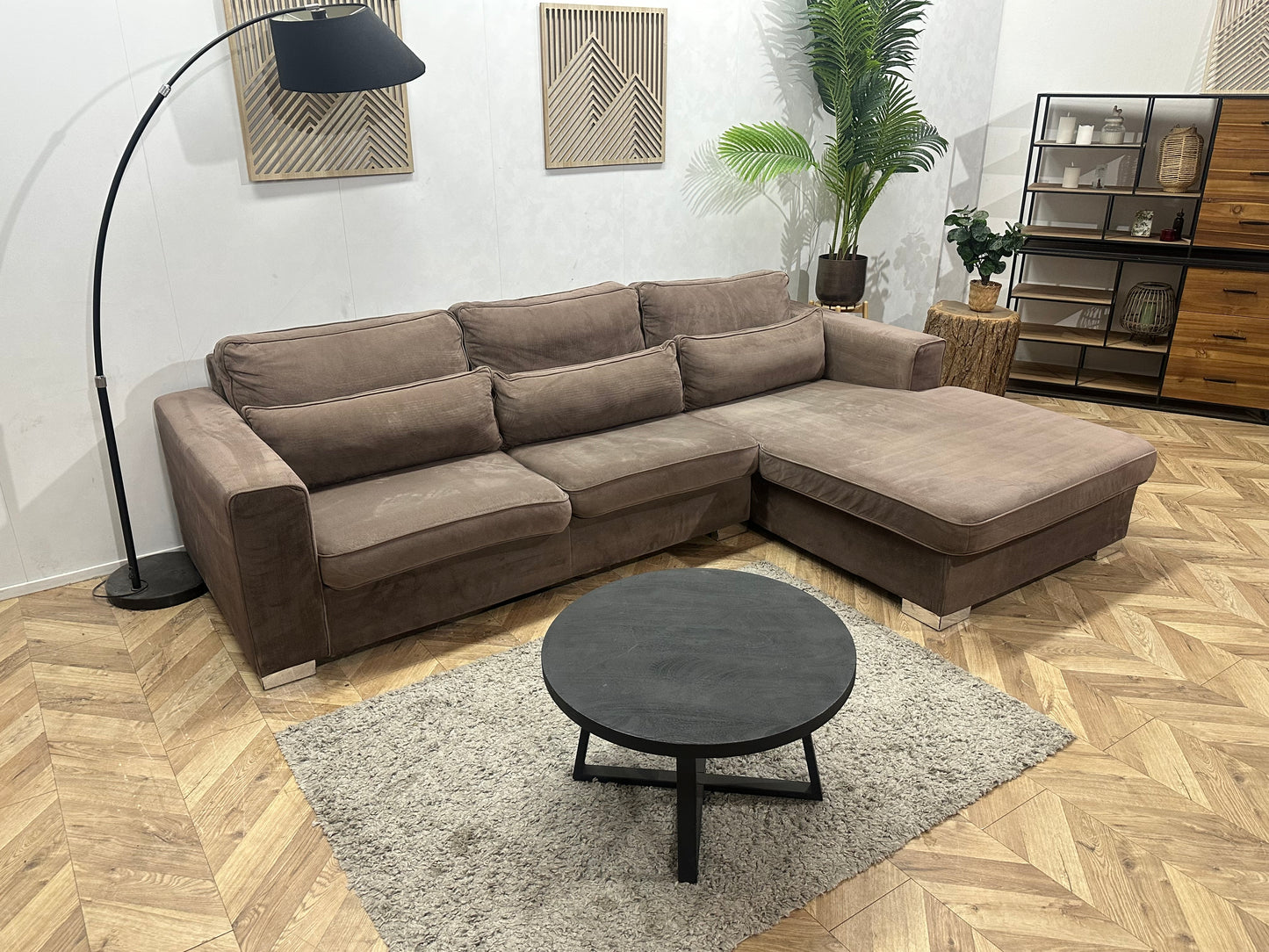 Bruine Velvet Hoekbank ~ Losse Kussens Met Afneembare Hoezen