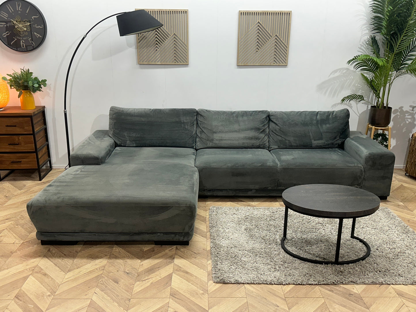 Antraciet Velvet Hoekbank ~ Vaste Kussens