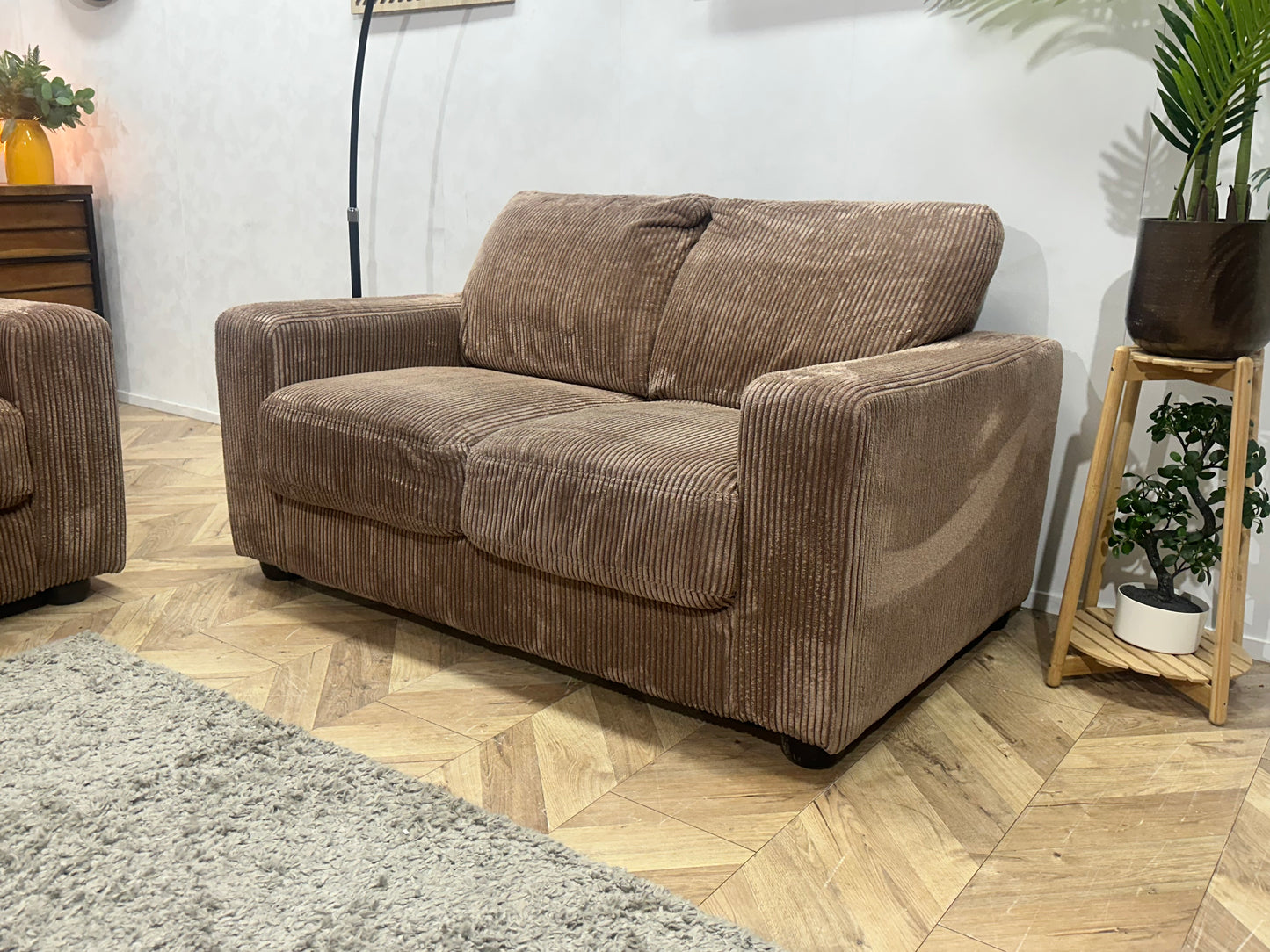 Bruine Ribstof Banken Set ~ Vaste Kussens