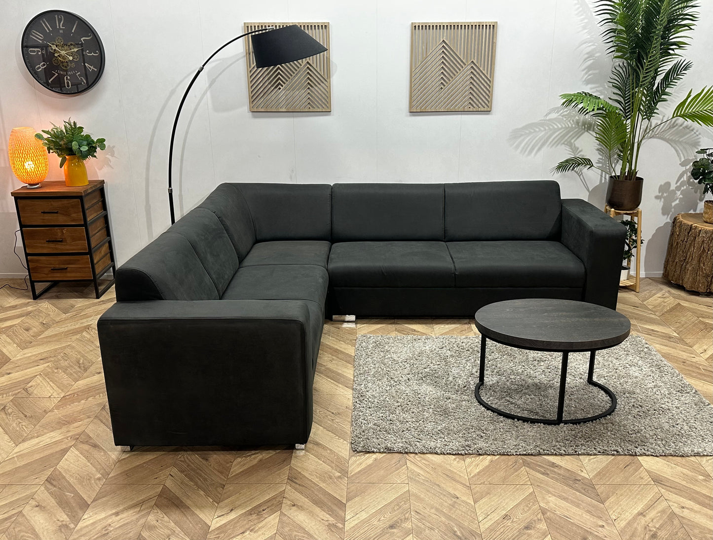 !Showroommodel! Antraciet Leather Look Hoekbank