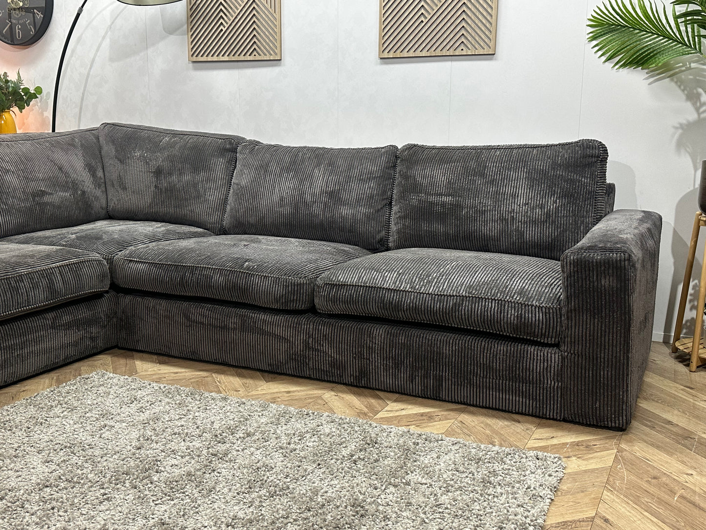 Antraciet Ribstof Hoekbank ~ Losse Kussens Met Afneembare Hoezen