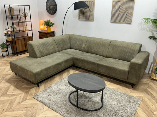 Donker Groene Suède Stoffen Hoekbank ~ Vaste Kussens