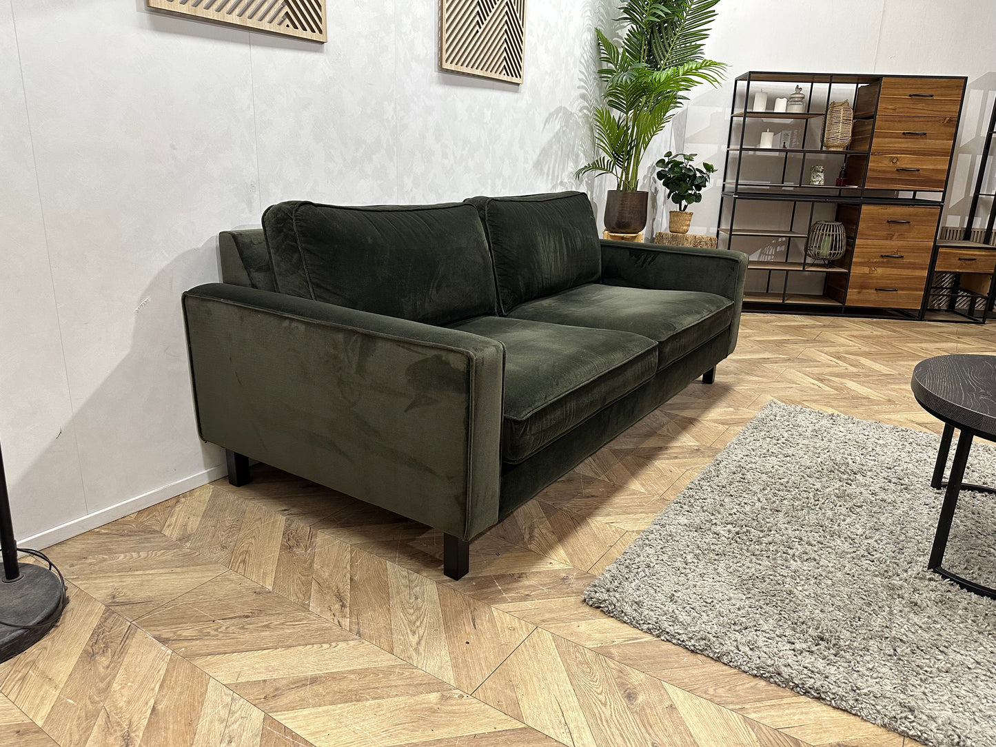 Groene Velvet Stof 2.5-Zits Bank ~ Losse Kussens Met Afneembare Hoezen