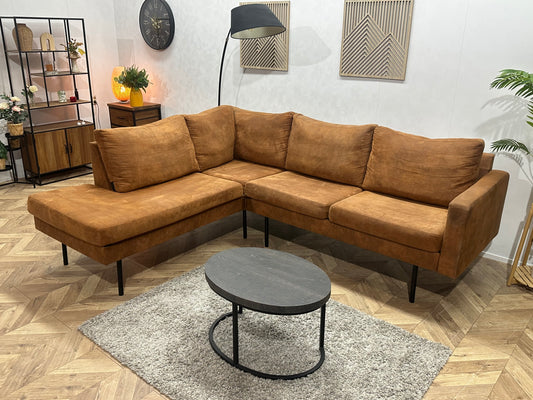Cognac Bruine Suede Stoffen Hoekbank ~ Losse Kussens Met Afneembare Hoezen