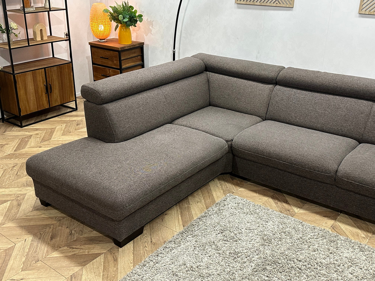 Bruine/Grijze Hoekbank ~ Verstelbare Arm/Hoofdsteunen