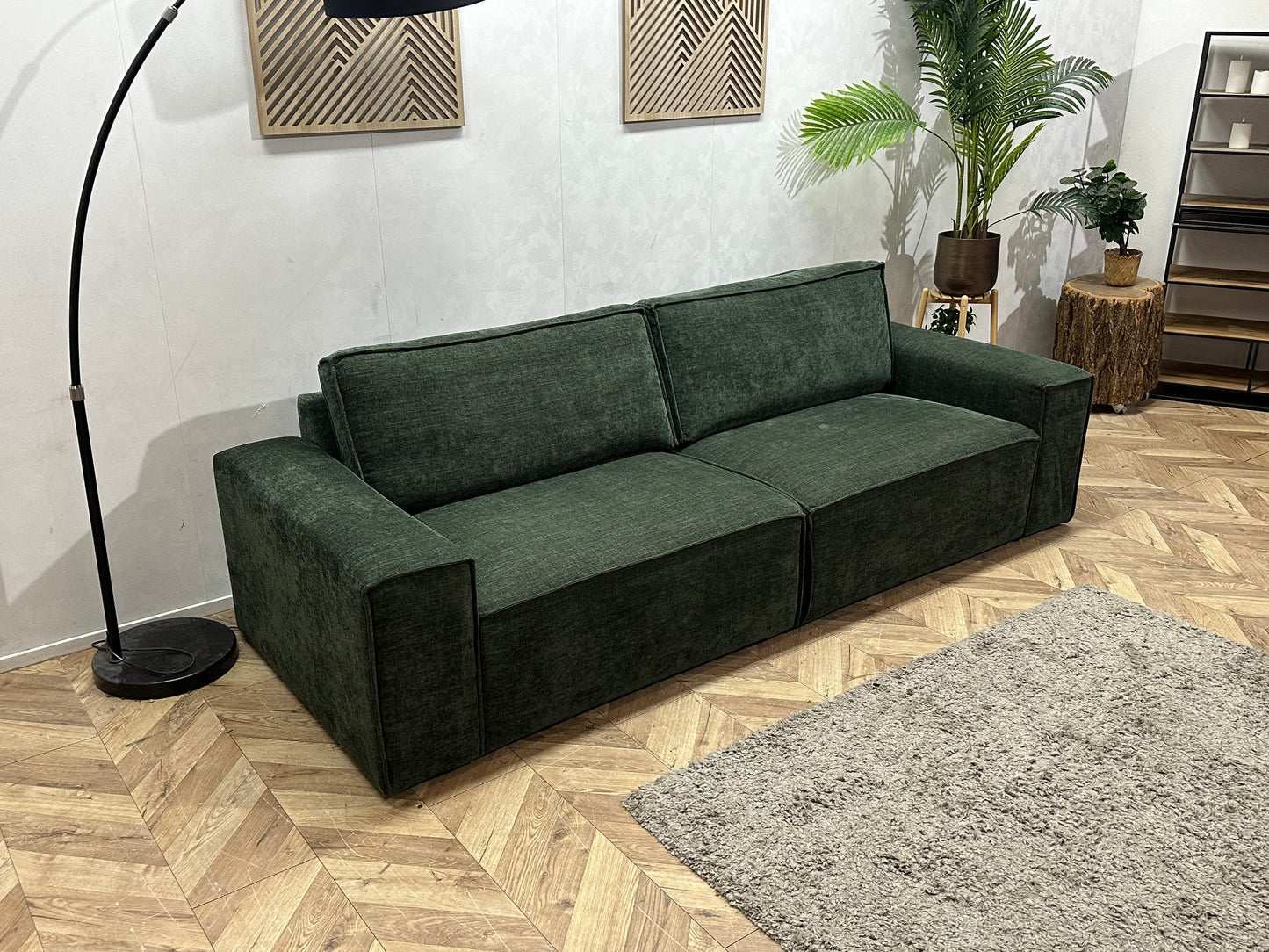 Groene Velvet 2.5-Zits Bank ~ Losse Rugkussens Met Afneembare Hoezen