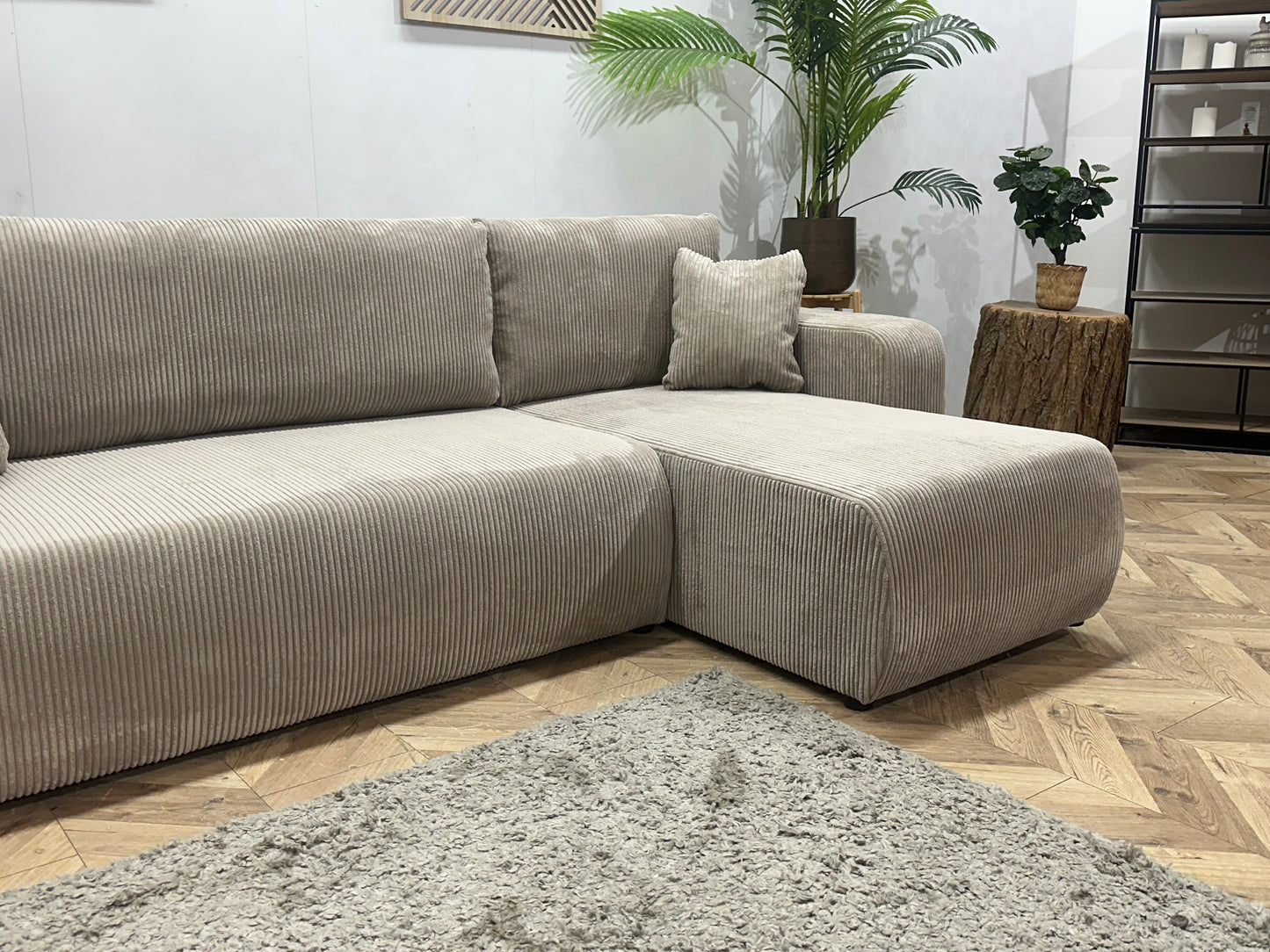 !Showroommodel! Licht Bruine Ribstof Hoekbank