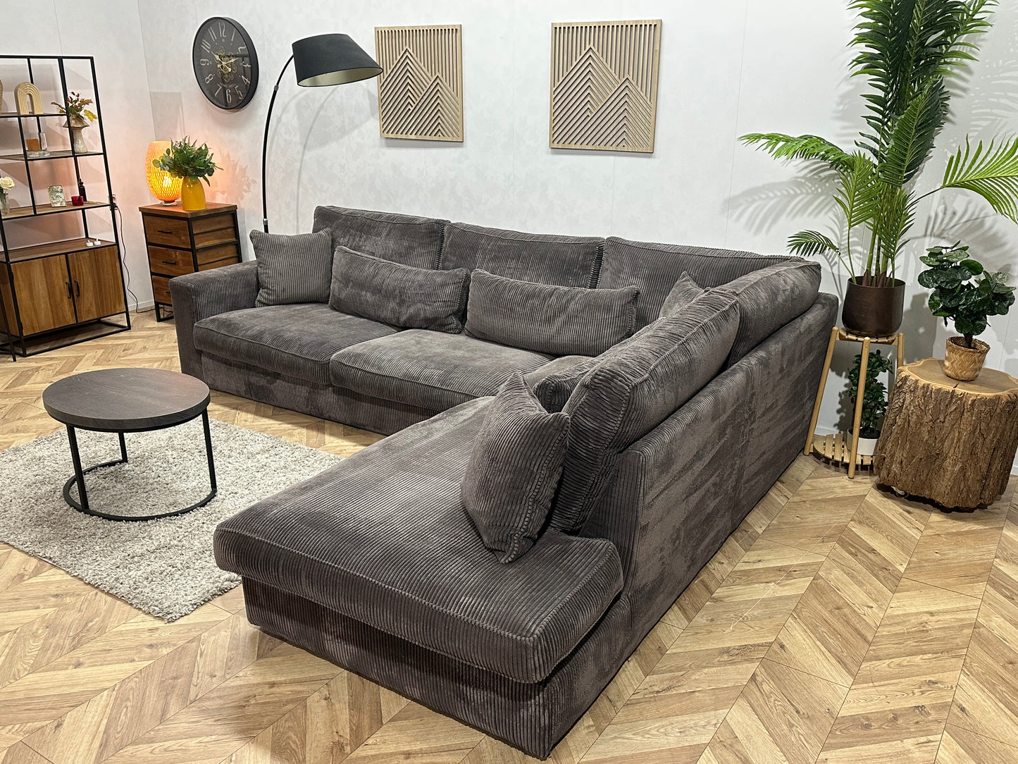 Antraciet Ribstof Hoekbank ~ Losse Kussens Met Afneembare Hoezen