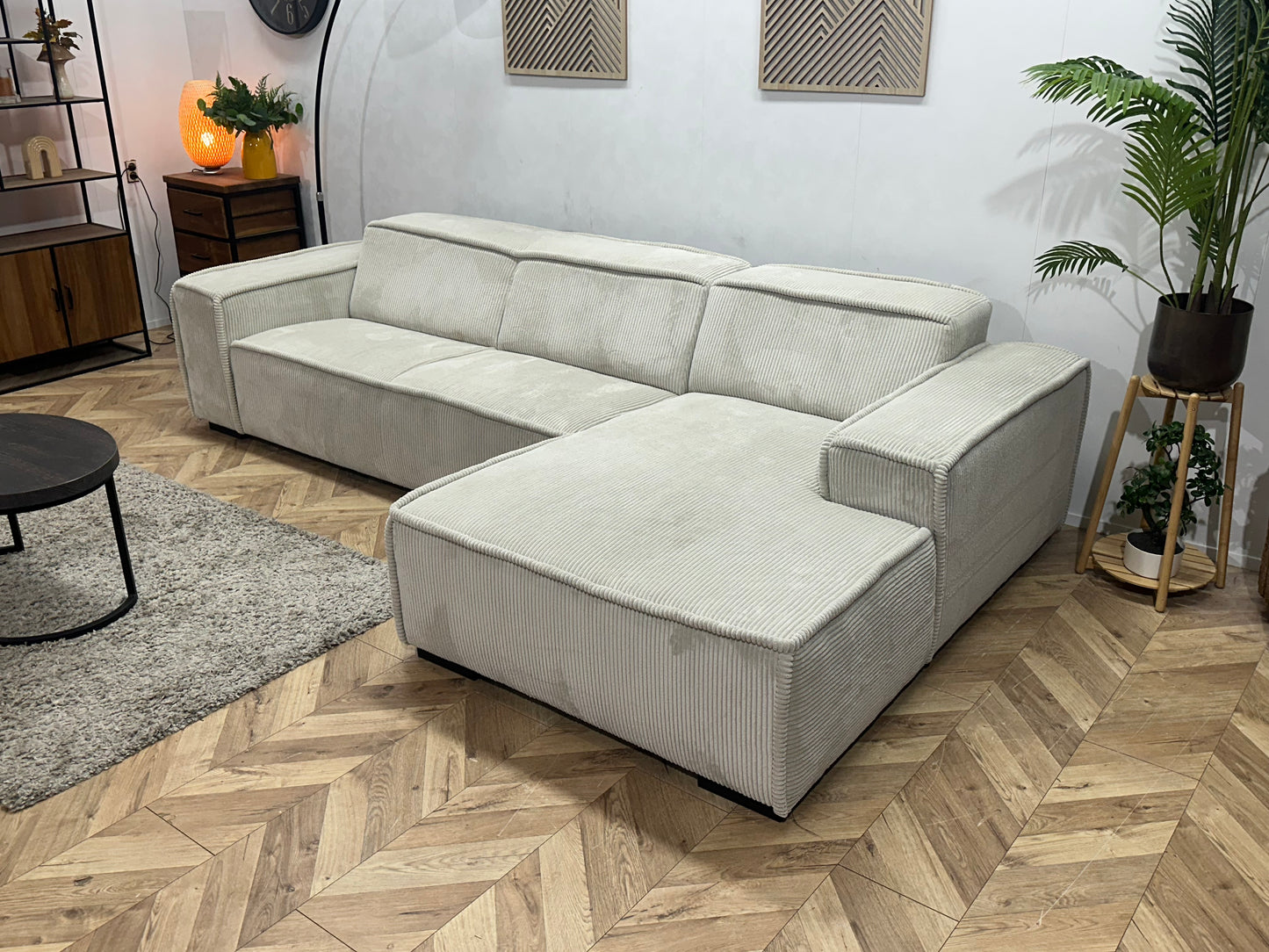 !Showroommodel! Witte Ribstof Hoekbank