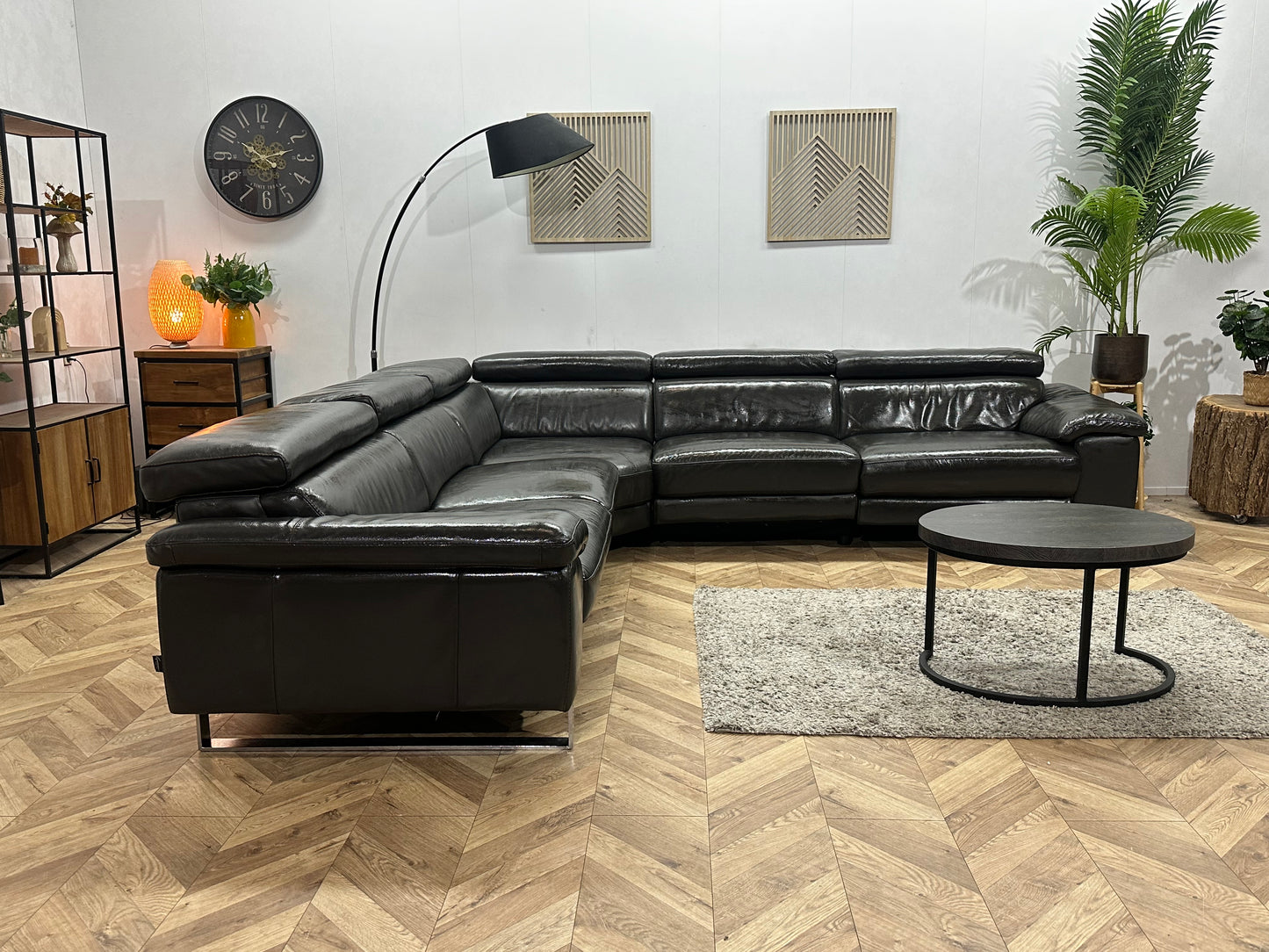 Goossens Zwarte Echt Lederen Hoekbank ~ Geïmpregneerd