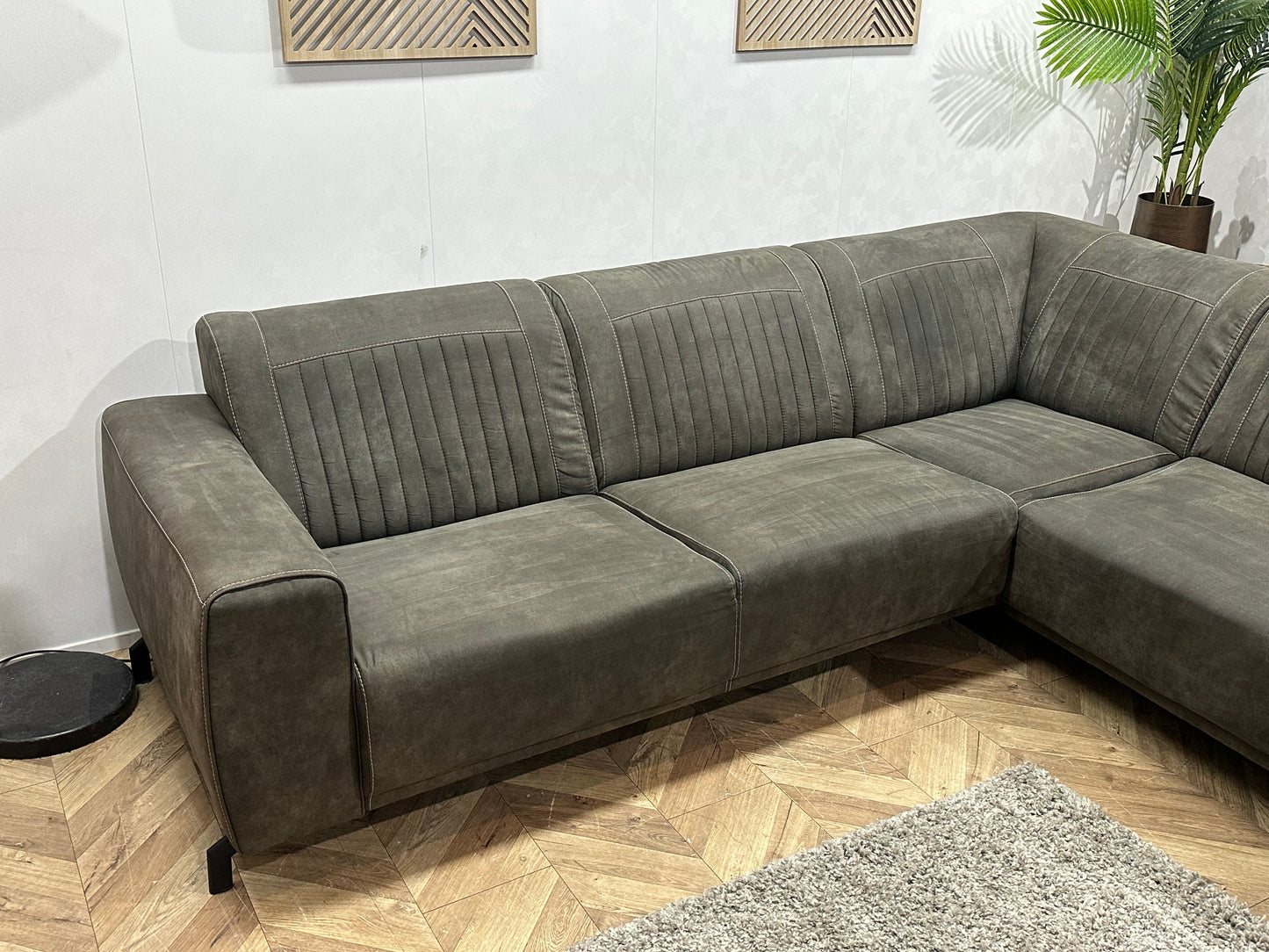 Antraciet Suède Stoffen Hoekbank ~ Vaste Kussens