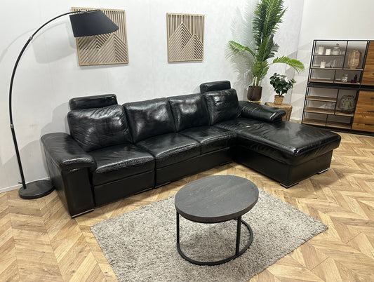 Zwarte Echt Lederen Hoekbank ~ Geïmpregneerd