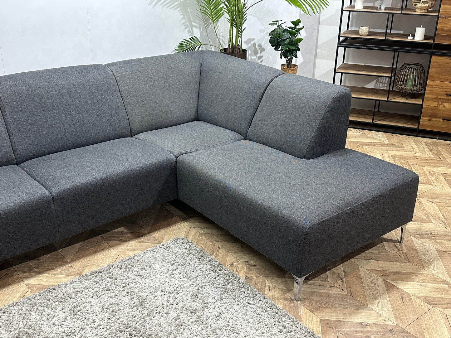 Antraciet Hoekbank ~ Vaste Kussens