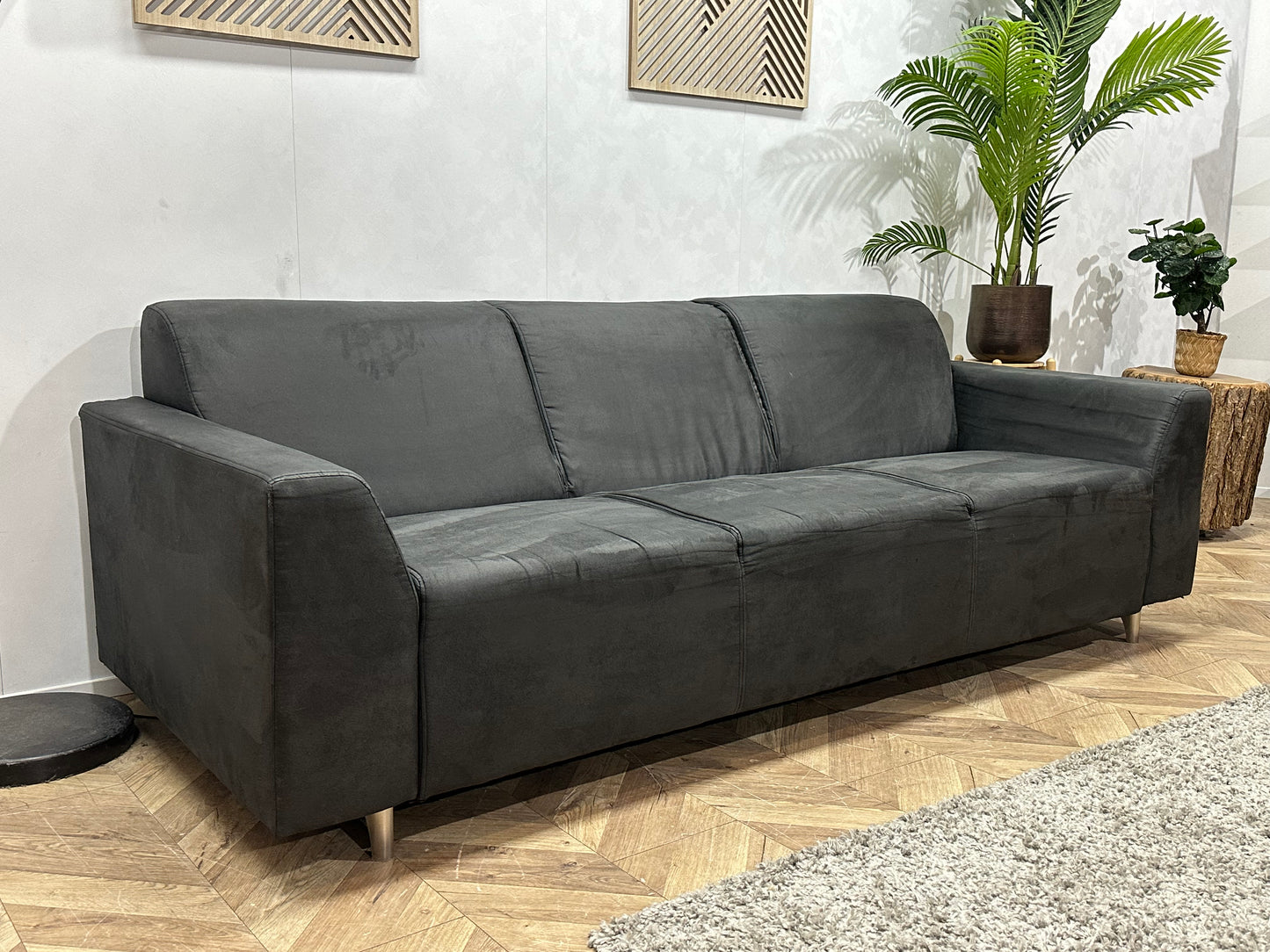 Antraciet Suède Stoffen 3-Zits Bank ~ Vaste Kussens