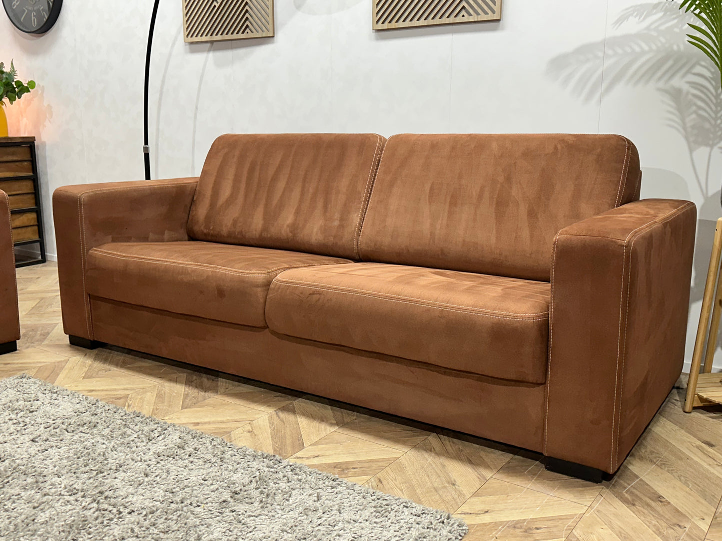 Cognac Bruine Suède Stoffen Banken Set ~ Vaste Kussens