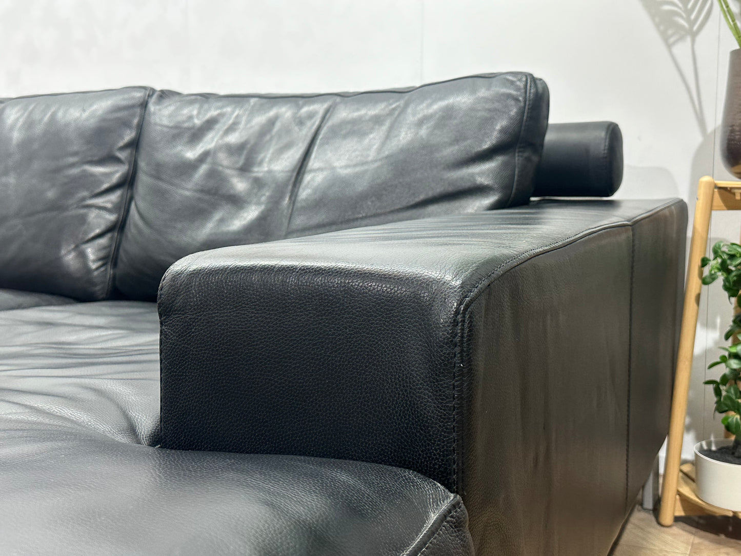 Leatherworld Zwarte Echt Lederen U Bank ~ Losse Kussens Met Afneembare Hoezen