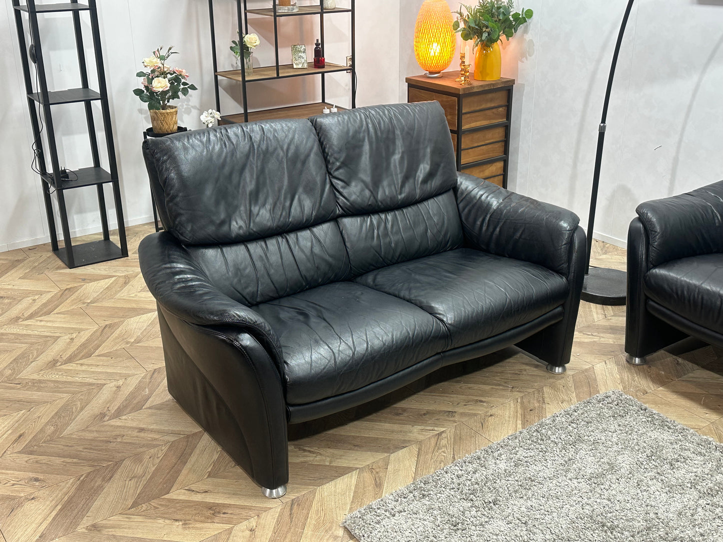 W.Schillig Zwarte Echt Lederen Banken Set ~ Vaste Kussens