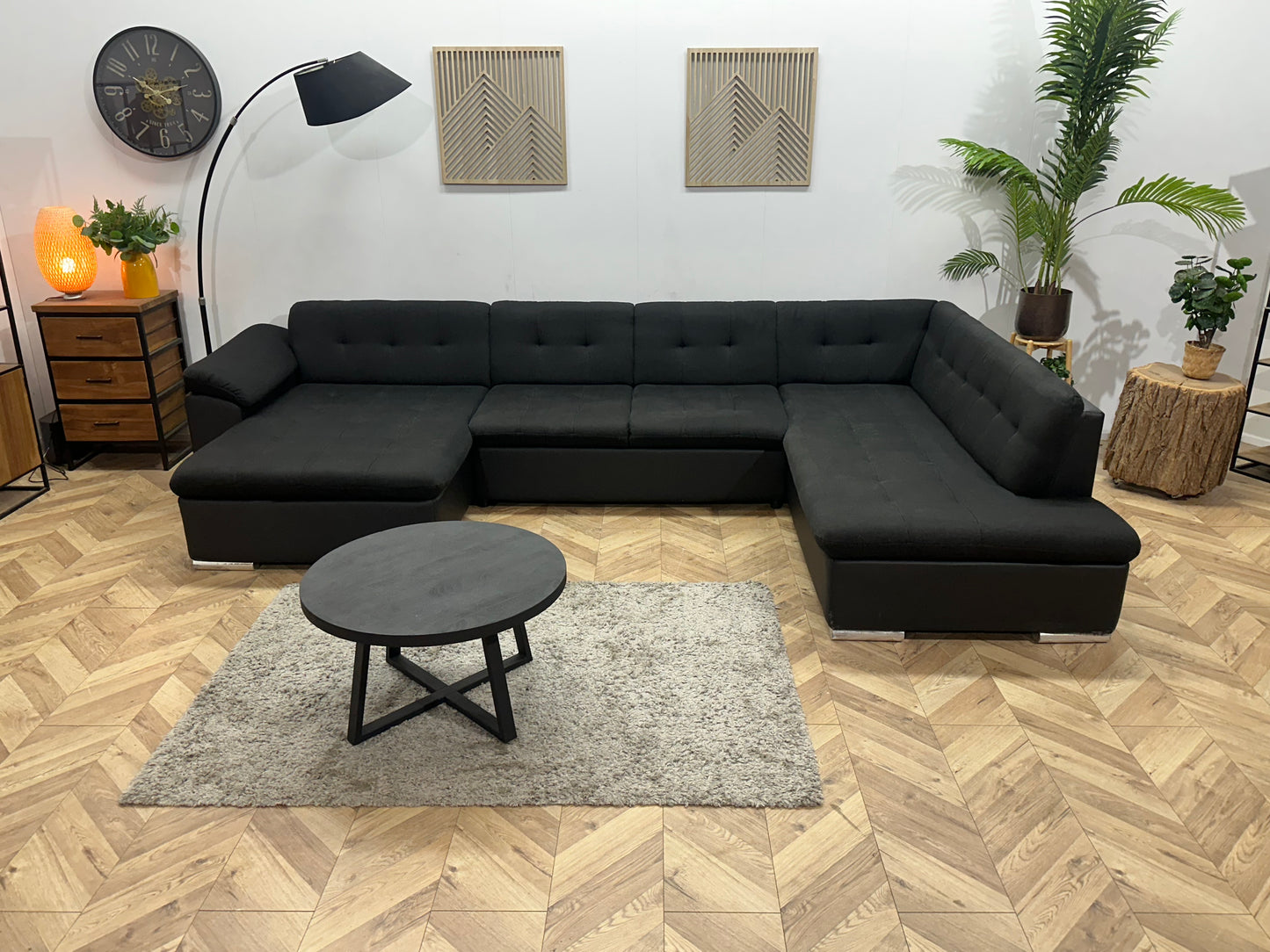 !Showroommodel! Zwarte Stoffen/Lederen U Bank