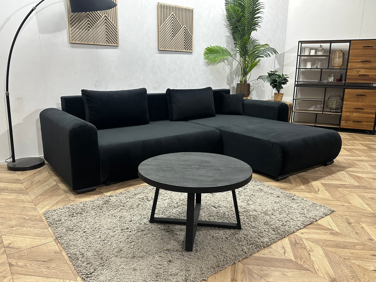 !Showroommodel! Zwarte Velvet Hoekbank