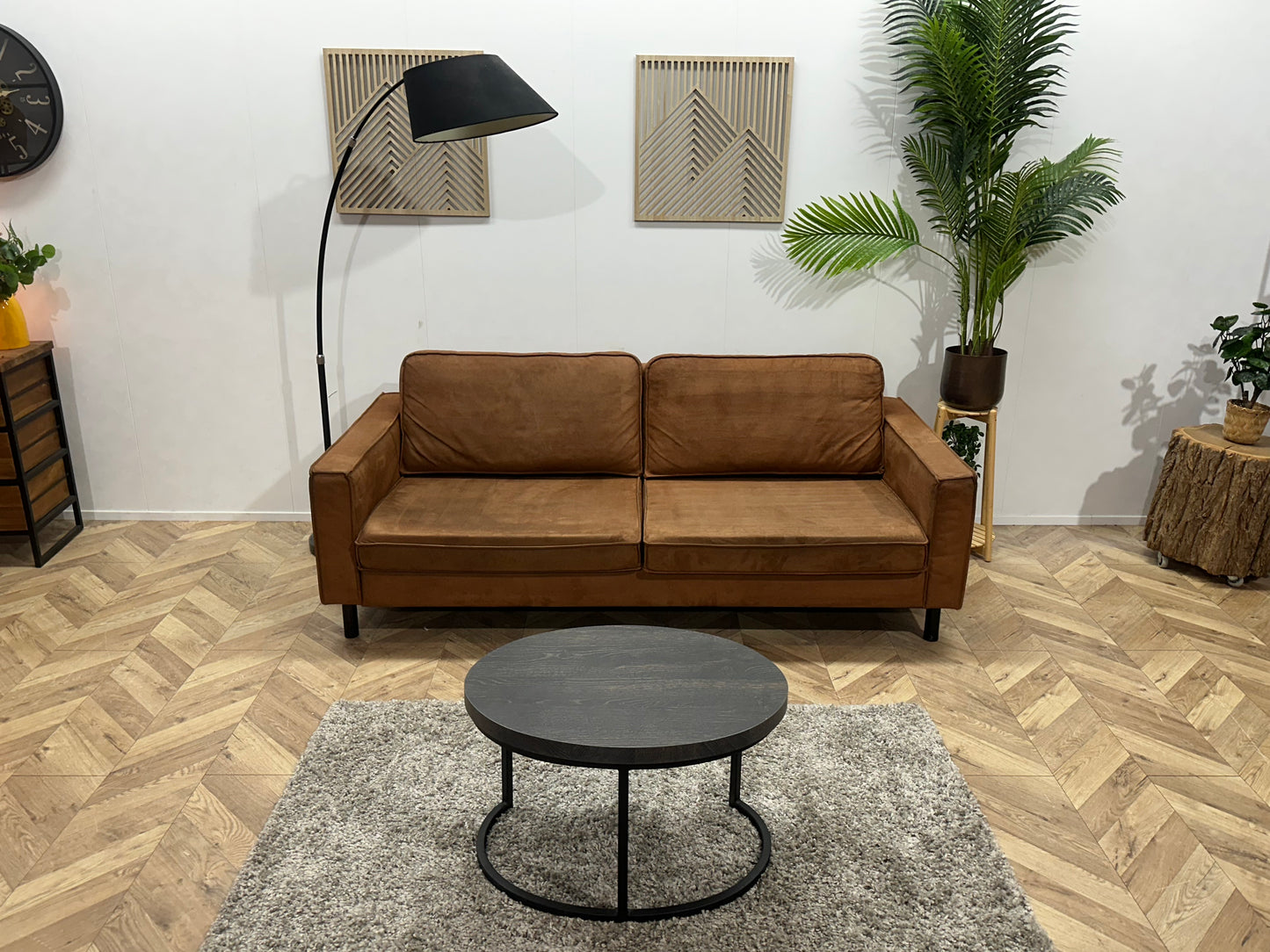 Cognac Bruine Suède Stoffen 2.5-Zits Bank ~ Losse Kussens Met Afneembare Hoezen