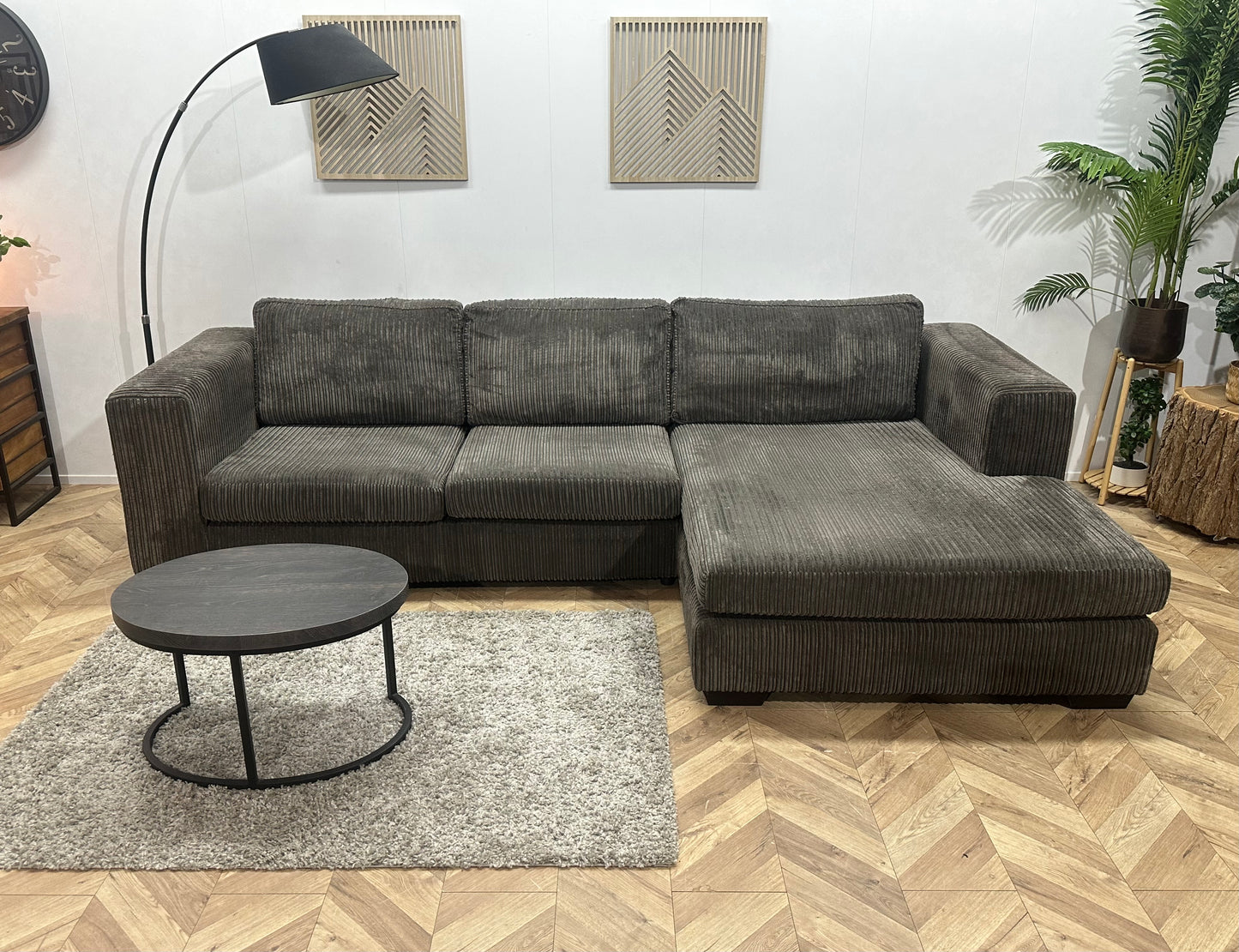 Bruine Ribstof Hoekbank ~ Losse Kussens Met Afneembare Hoezen