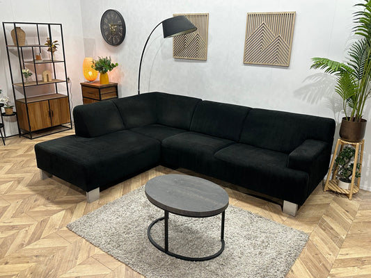 Zwarte Suède Stoffen Hoekbank ~ Inruilvoordeel