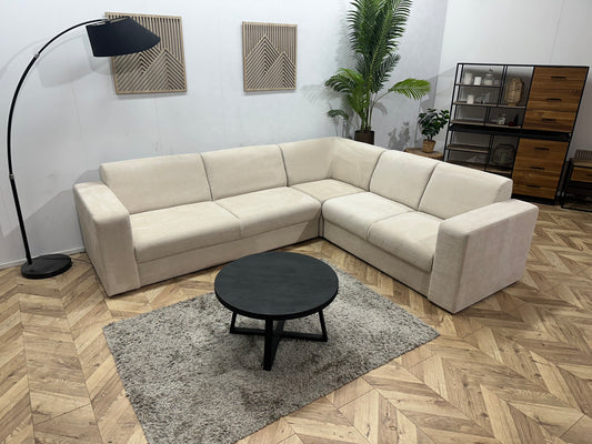 !Showroommodel! Crème Suède Stoffen Hoekbank