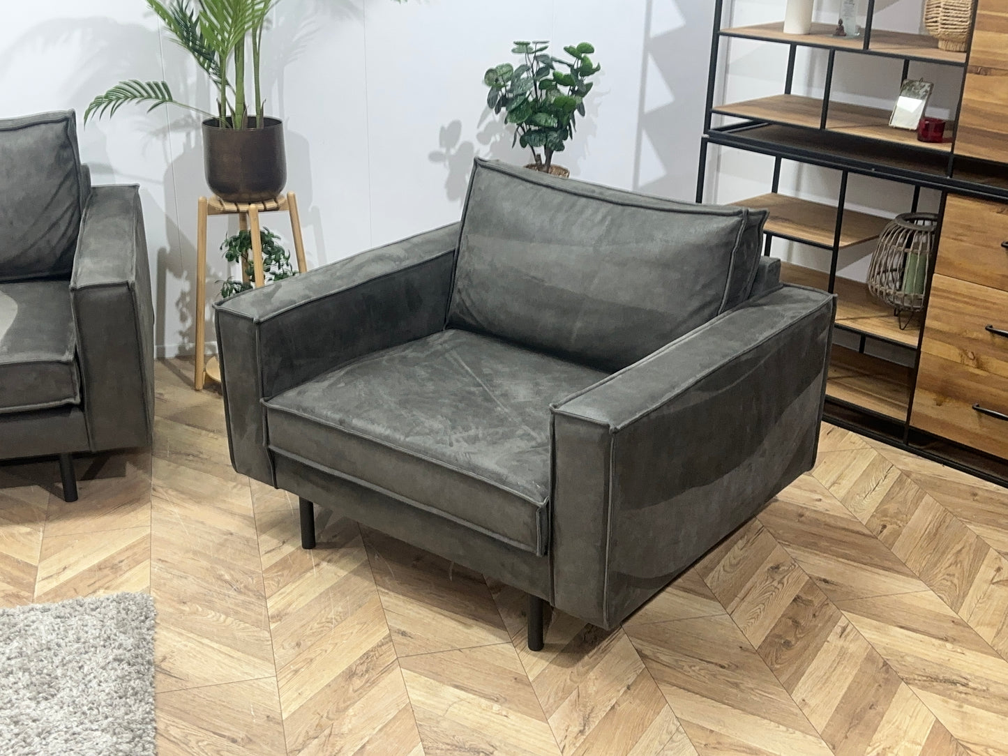 Antraciet Suède Stoffen Hoekbank Inc Fauteuil ~ Losse Kussens Met Afneembare Hoezen