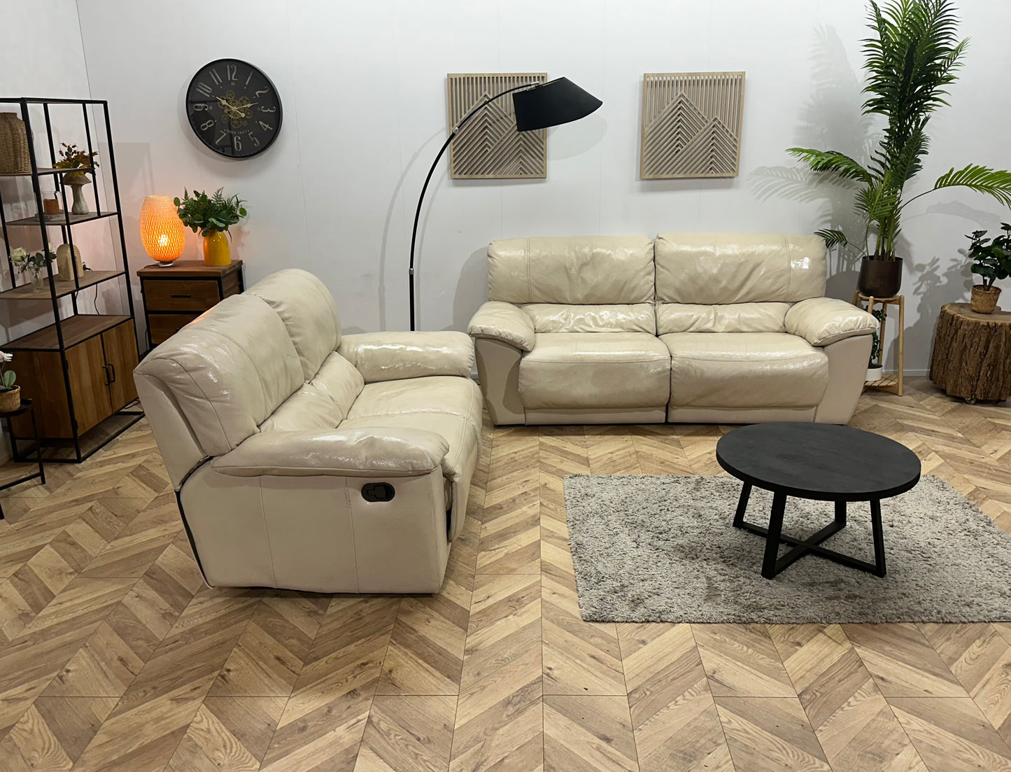 Crème Echt Lederen Banken Set ~ Geïmpregneerd ~ Relaxfunctie