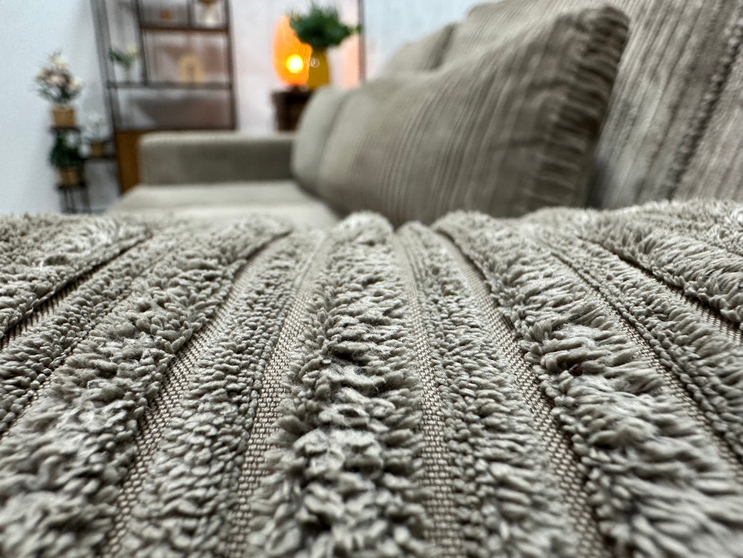 Beige Ribstof Ruime 3-Zits Bank Inc Hocker ~ Losse Kussens Met Afneembare Hoezen