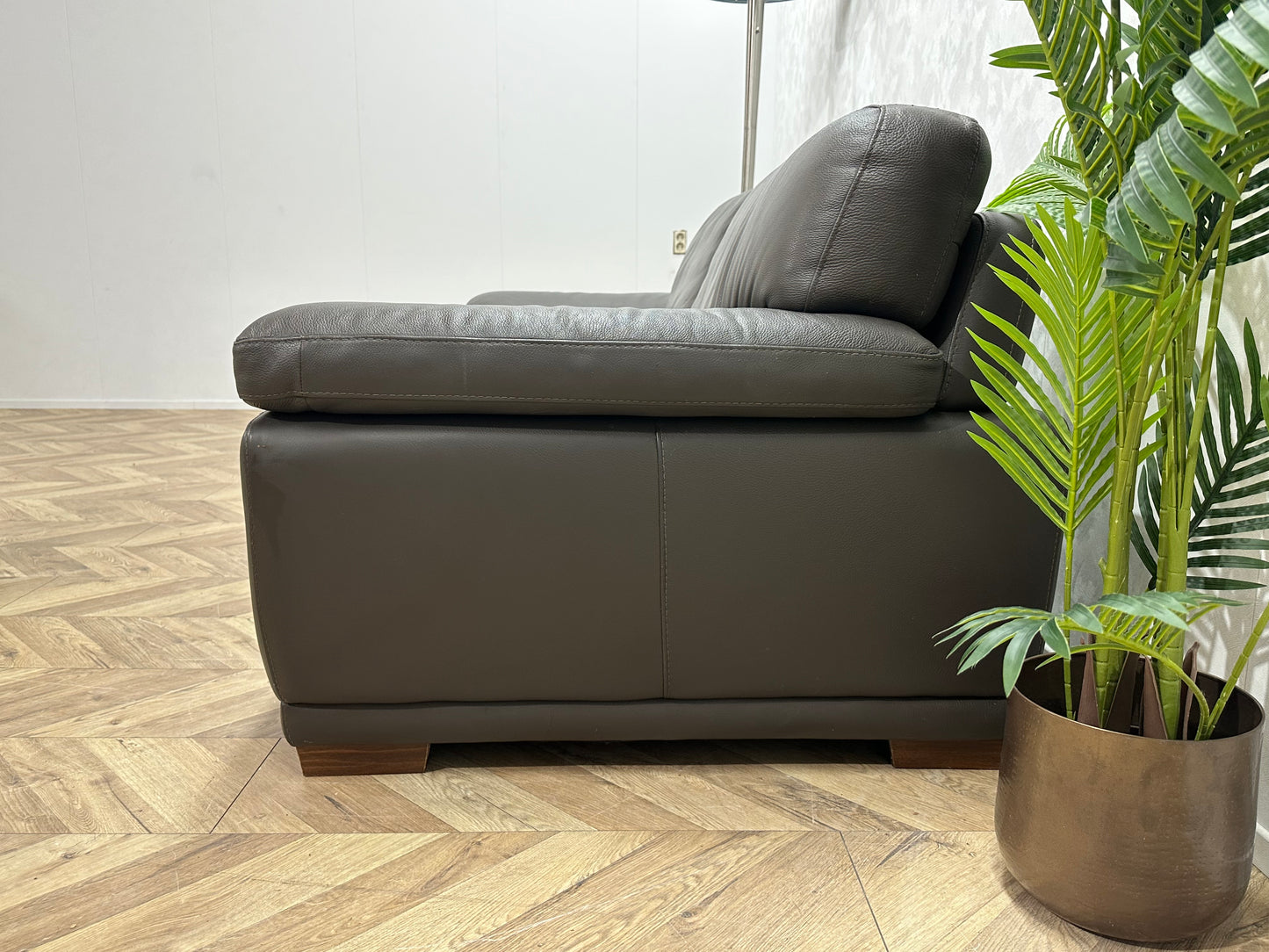 Bruine Echt Lederen 2-Zits Bank ~ Vaste Kussens