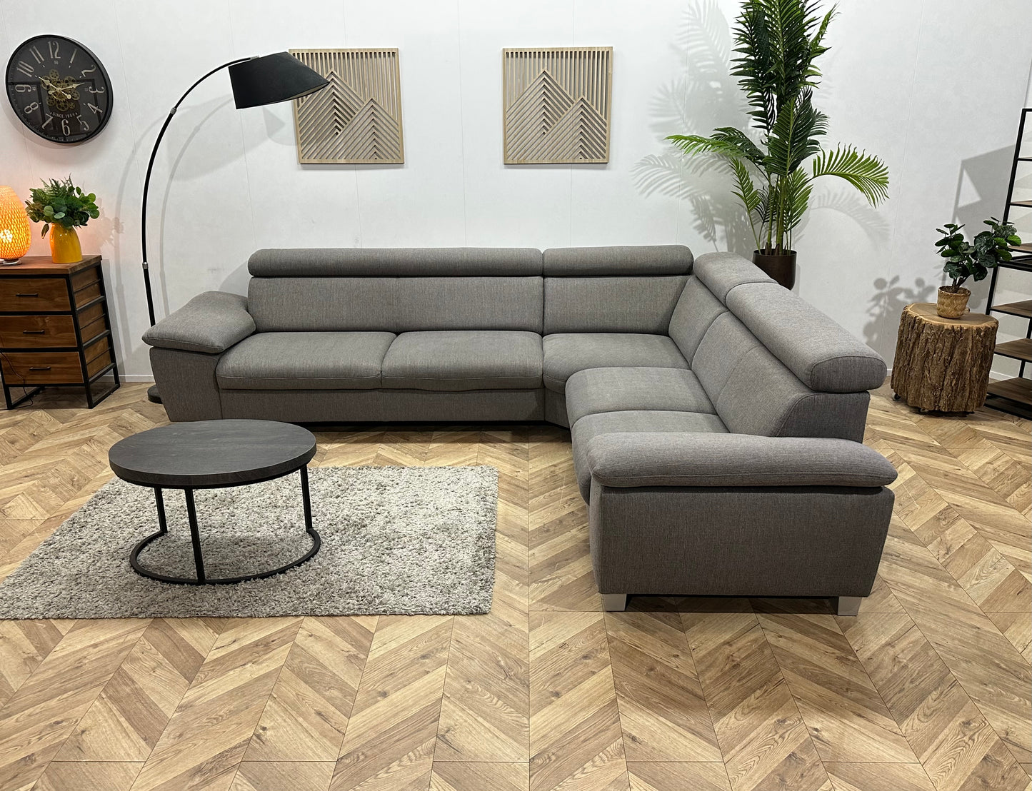 Grijze Hoekbank ~ Verstelbare Arm/Hoofdsteunen