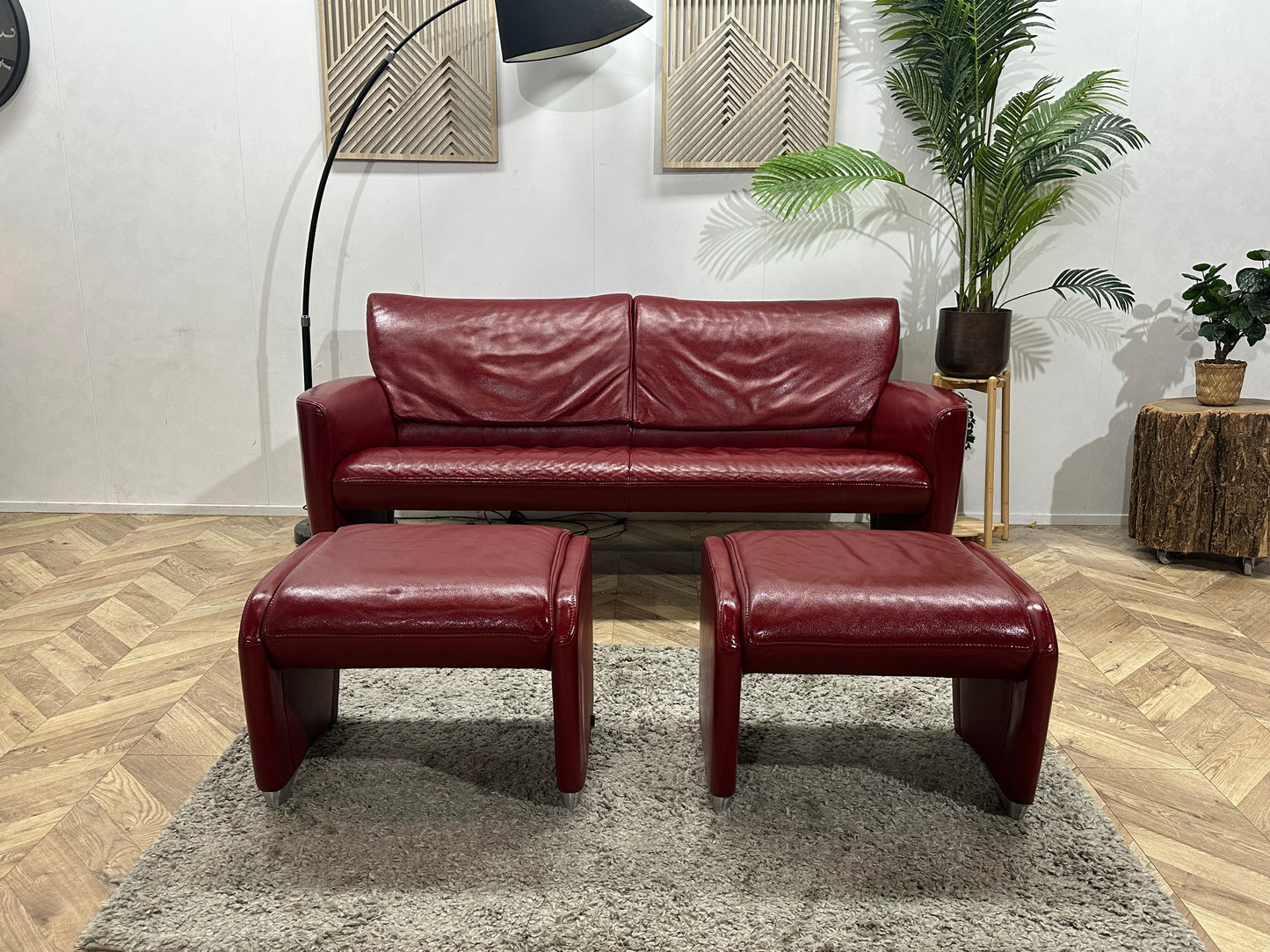Jori Rode Echt Lederen 2.5-Zits Bank Inc Hockers ~ Geïmpregneerd
