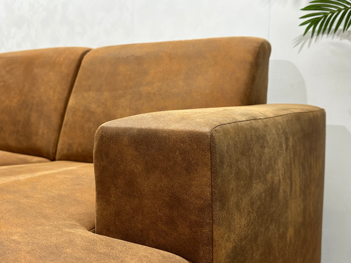Cognac Bruine Suède Stoffen Hoekbank ~ Vaste Kussens