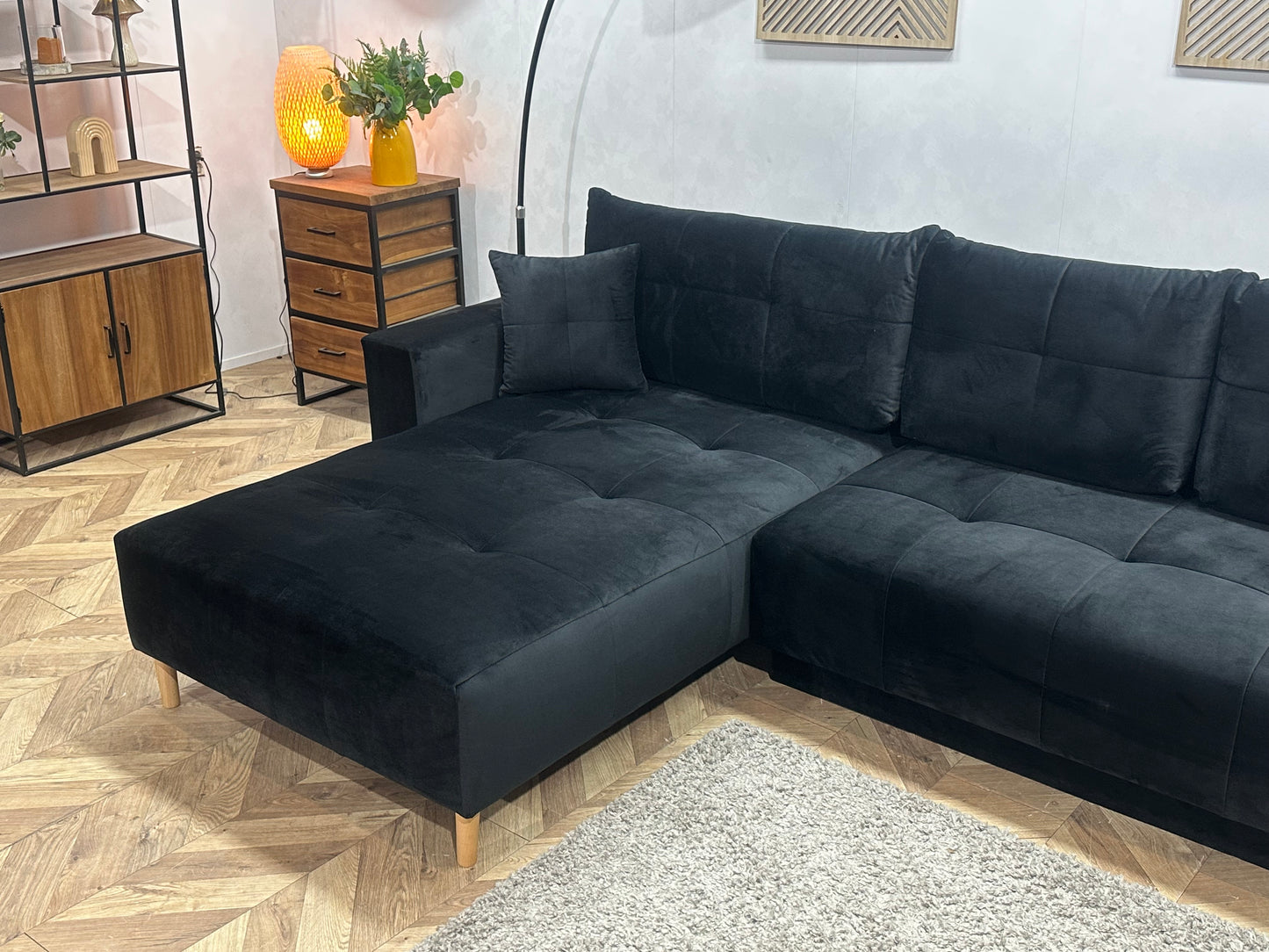 !Showroommodel! Zwarte Velvet Hoekbank
