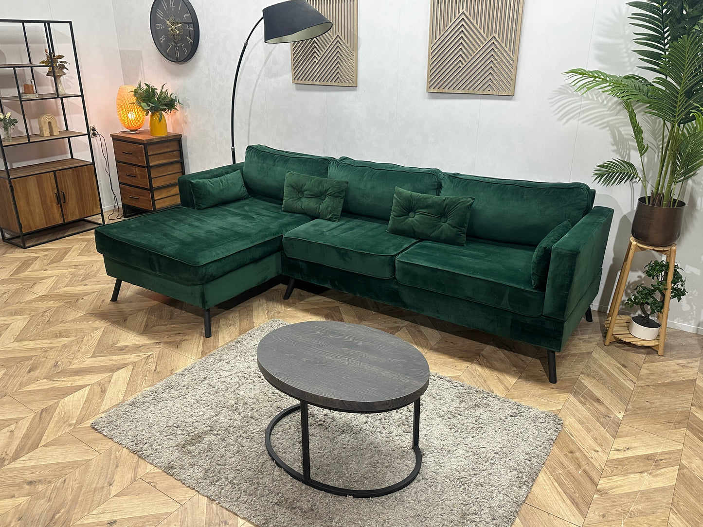 Groene Velvet Hoekbank ~ Losse Kussens Met Afneembare Hoezen