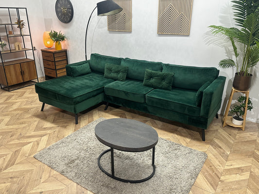 Groene Velvet Hoekbank ~ Losse Kussens Met Afneembare Hoezen