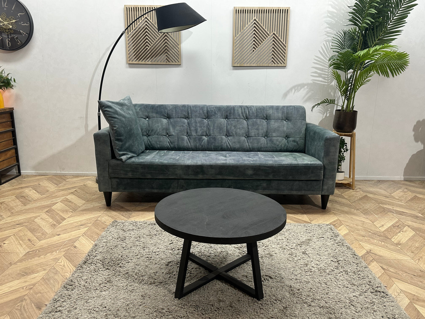 Umix Blauwe Velvet 2.5-Zits Bank ~ Losse Rugkussens Met Afneembare Hoezen