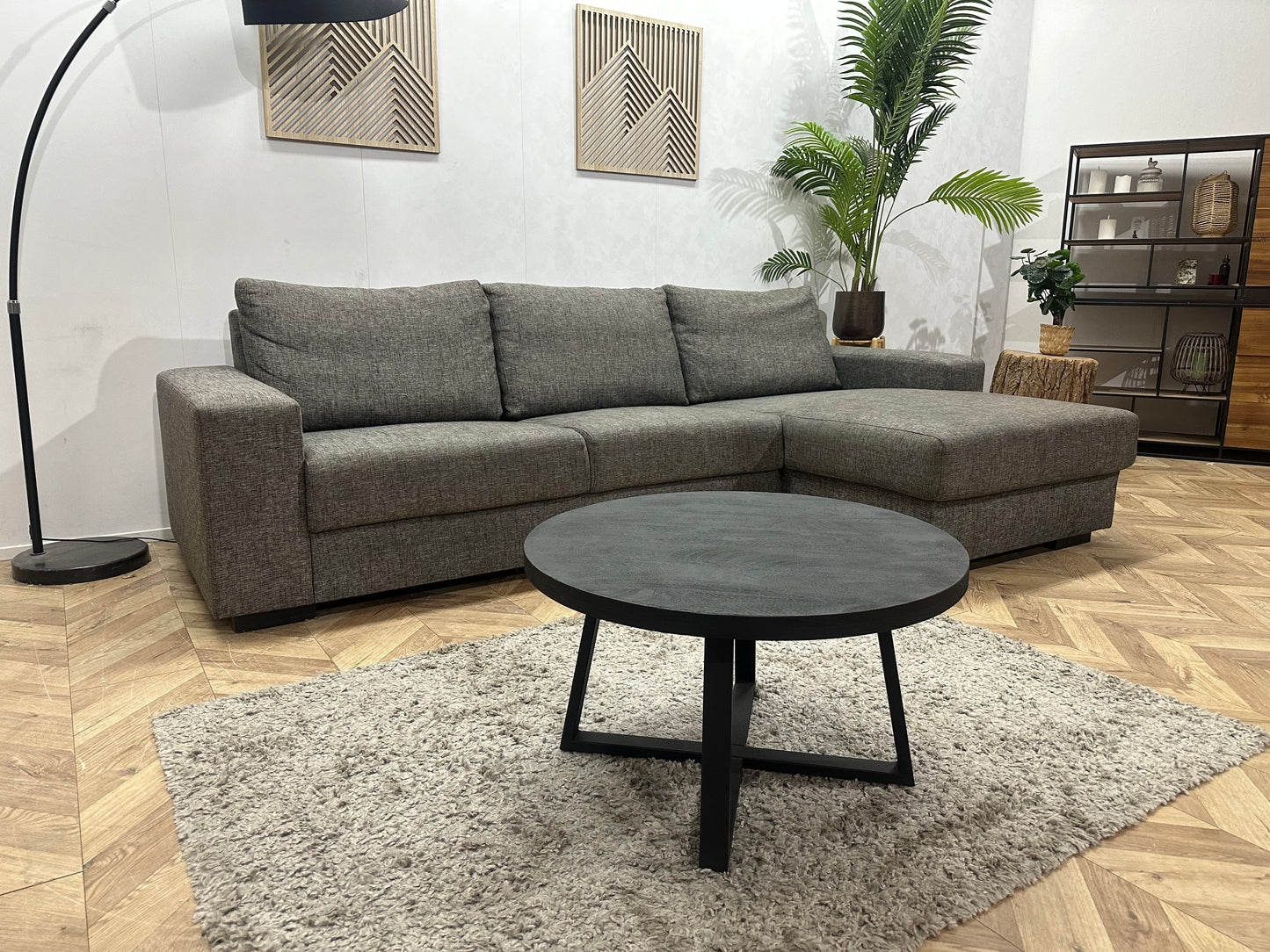 Antraciet Hoekbank ~ Vaste Kussens